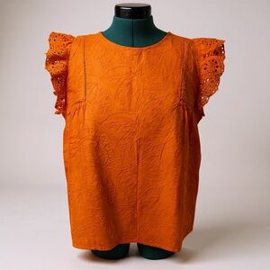 Vibrant Orange Eyelet Sleeve Blouse
